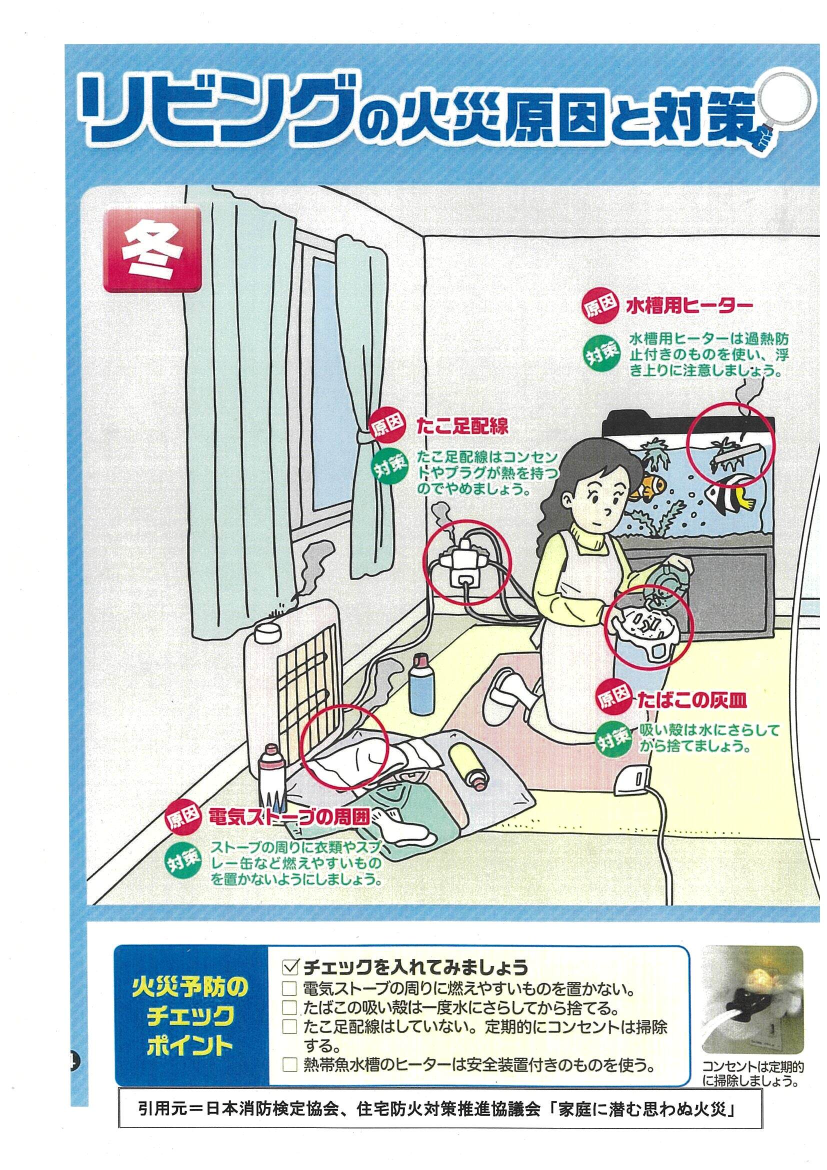 リビングの火災原因と対策 冬