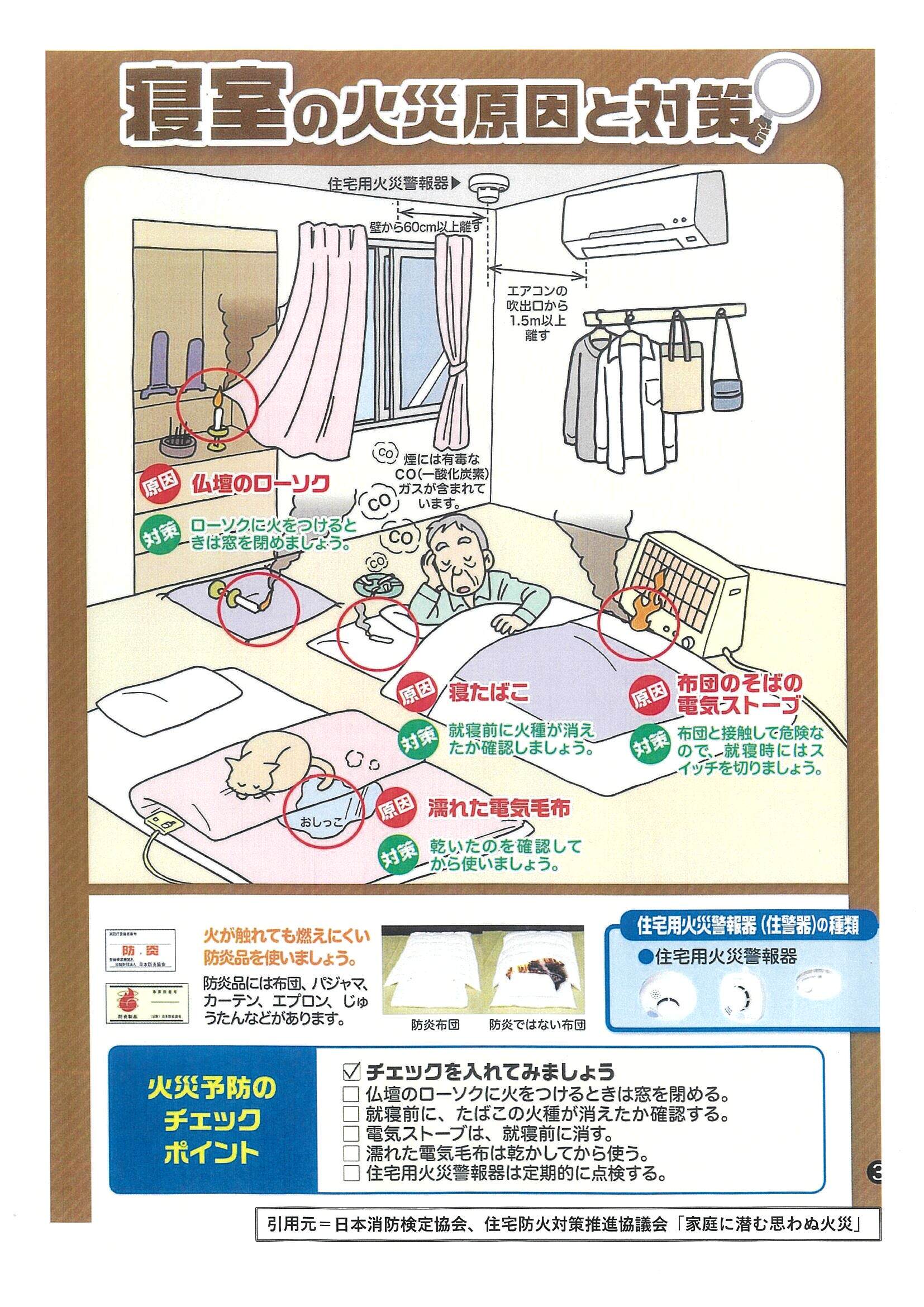 寝室の火災原因と対策