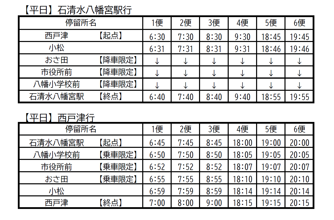 バス路線廃止区間代替交通運行時刻表