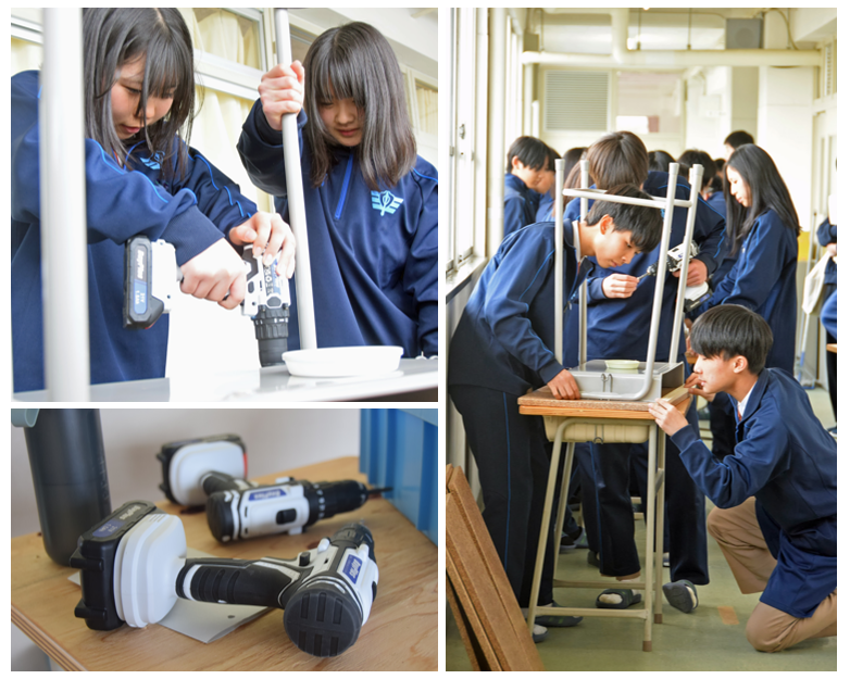 天板の付け替え作業をする生徒