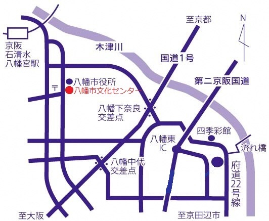 八幡市文化センター周辺の地図